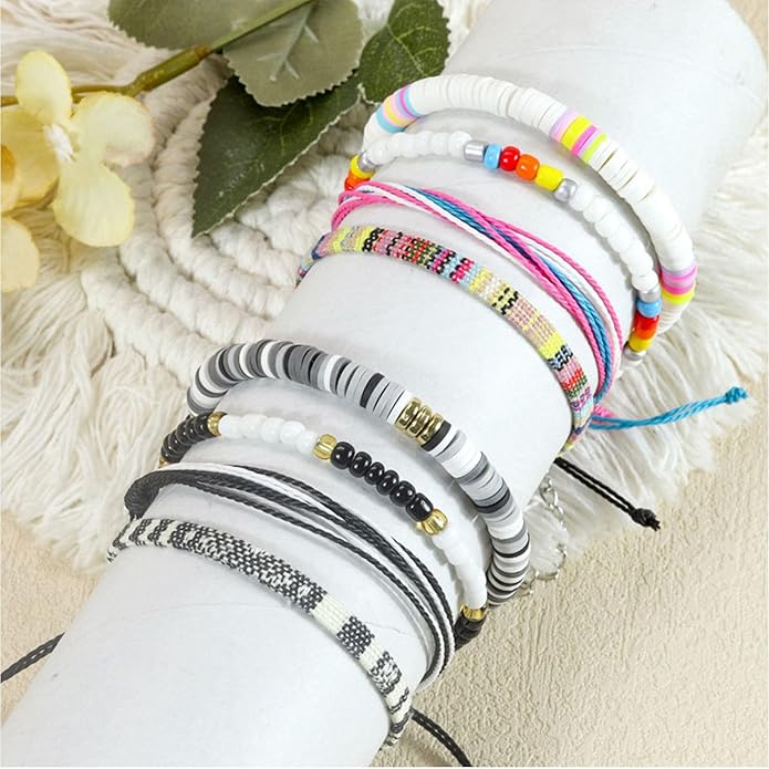 Beach Bracelet Set for Men and Women, Surfer Men Bracelet, Braided Boho Summer Bracelets Adjustable Men's Bracelet Handmade Women Bracelet String Rope Ankle Bracelets Birthday Gift