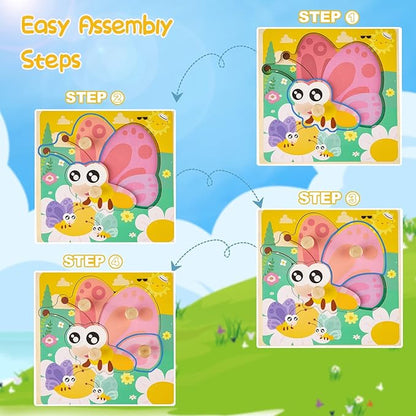 Wooden Toddler Puzzles, Funsland Peg Puzzles Gifts Toys, 4 Pcs Eco Friendly Animal Patterns Jigsaw with Handles, Infant Kid Fine Motor Skill Learning Educational Montessori Puzzles for 1 2 3 Years Old