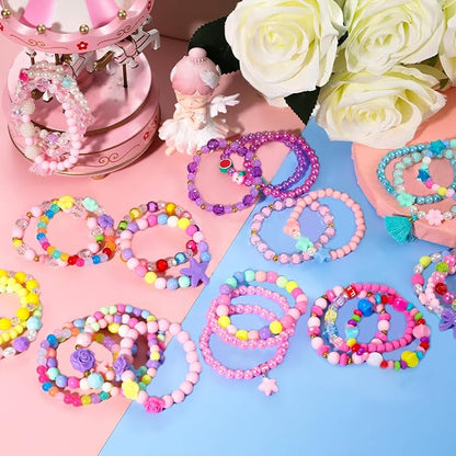 PinkSheep Bracelets for Girls Jewelry: 36 Pcs Bluk Little Girl Bracelets, Cute Kids Bracelets for Girls 2 3 4 5 6 7 Years Old - Princess Bracelets for Teen Girls - Play Jewelry Gift