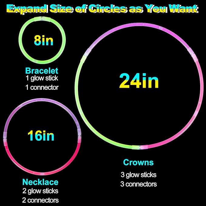 120Pack Glow in the Dark Party Favor,Glow Glasses with 100 8" Glow Sticks Bulk & Connectors,20 Glasses Mode for 20 Glow Heart Glasses 60 Glow Bracelet,8" Glowstick Neon Glow Toys for Kids & Adults