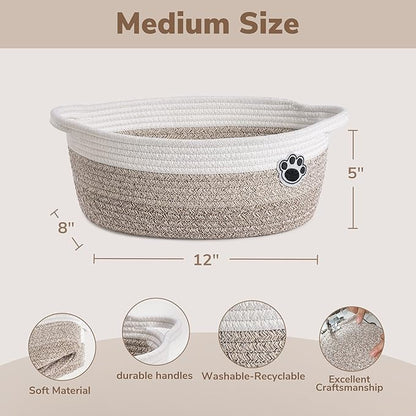Dog Toy Basket Small Gift Basket for Baby, 12"x 8" x 5" inches Woven Storage Baskets for Dog Cat, Nursery Storage Baskets for Diapers, Towels, Mixed-Brown