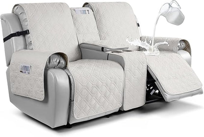 VANSOFY Loveseat Recliner Cover with Console 100% Waterproof Sofa Slipcovers Non-Slip Reclining Couch Cover Split Sofa Covers Furniture Protector for Pets, Dogs(Off White)