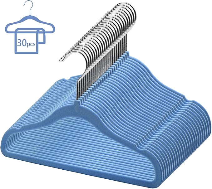 GoodtoU Kids Velvet Hangers,30 Pack Baby Hangers for Closet Non Slip Velvet Clothes Hangers Coat Hangers for Toddler Children Infant Hanger (Blue 30Pack)