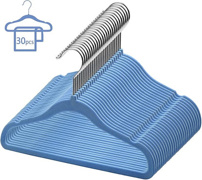 GoodtoU Kids Velvet Hangers,30 Pack Baby Hangers for Closet Non Slip Velvet Clothes Hangers Coat Hangers for Toddler Children Infant Hanger (Blue 30Pack)