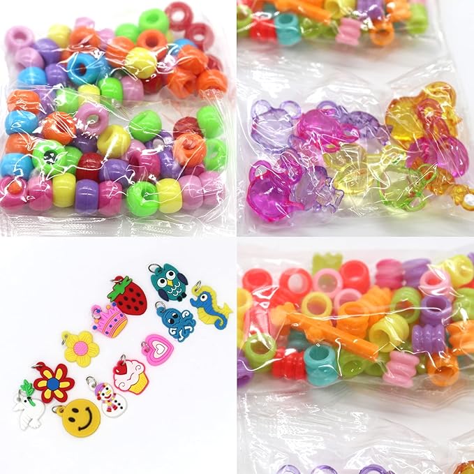 Rubber Bands 10,000pcs Rubber Loom Bands Barcelet Making Kit, 500pcs S-Clips,175pcs Colorful Beads, 24pcs Small Pendants in 1 Transparent Box(Color Set-A)