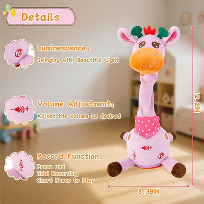 Dancing Talking Giraffe Toy, Stuffed Animal Baby Toy Repeating What You Say, Glowing Musical Electronic Giraffe Gifts for Toddlers 1-3 Years Old, Easter Gift for Kids (Purple Giraffe)