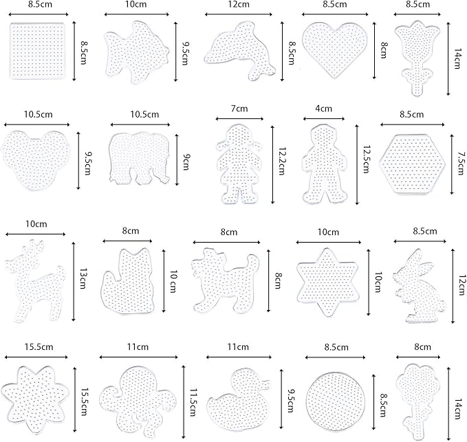 20 Pieces 5mm Fuse Beads Pegboards Clear Animal Shape Plastic Pegboards Craft Tray with 20 Pieces Colorful Cards for Kids DIY Craft Beads