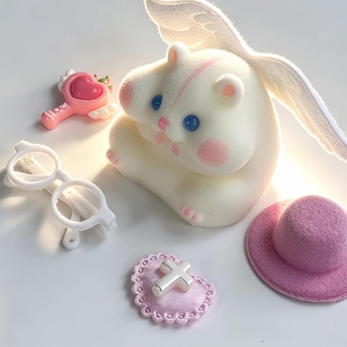 Handmade Taba Squishy Hamster Toy, Cute Squishy Hamster Fidget Toy, Soft Silicone Mochi Furry Toy, Stress Relief Gift for Adults & Kids (White Angel)