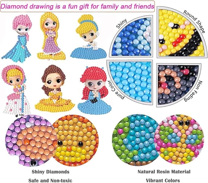 Junrife Cute Diamond Craft Kits Stickers for Kids,Gem Kids' Paint by Number Kits Mosaic Sticker - Best Gifts for Girls Ages 8-12 Easy for Kids Adult Beginners