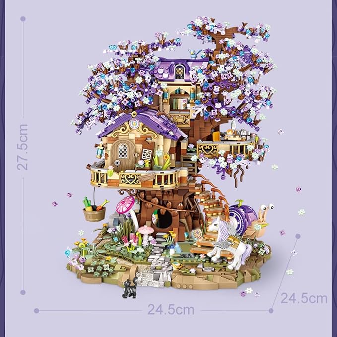 LOZ Mini Blocks 1065 Elf Tree House Building Kit, 3991PCS/MOC Sakura Tree House Street View Building Blocks Set, DIY Mini Bricks House Model, Awesome Building Toys Gift for Adults