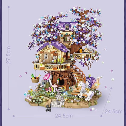 LOZ Mini Blocks 1065 Elf Tree House Building Kit, 3991PCS/MOC Sakura Tree House Street View Building Blocks Set, DIY Mini Bricks House Model, Awesome Building Toys Gift for Adults