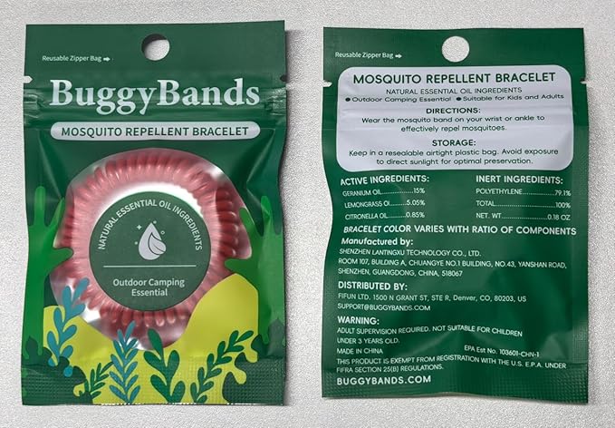 BuggyBands 25 Pack Mosquito Bracelets for Adults & Kids - Natural DEET-Free Bands, Individually Wrapped