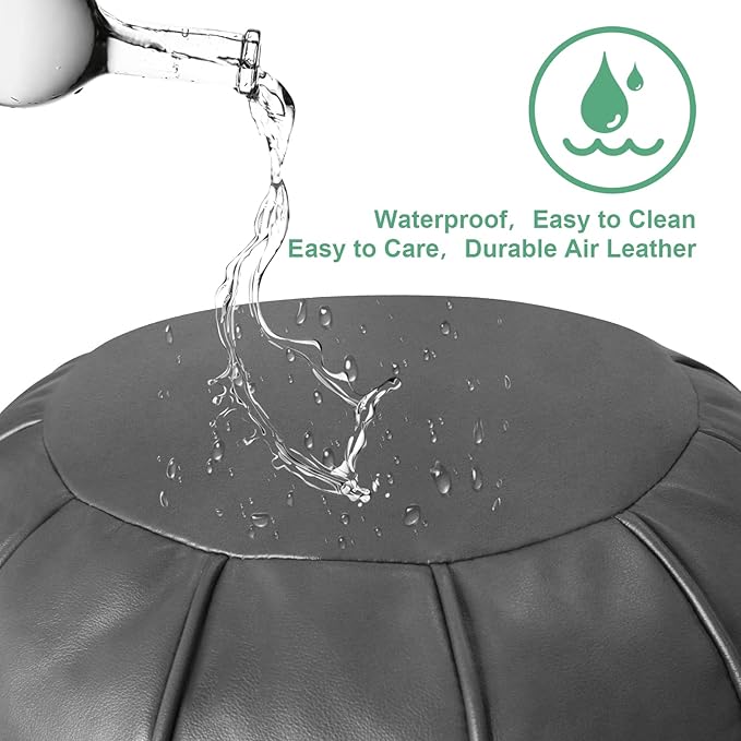 Louis Donné Unstuffed Pouf Ottoman,Faux Leather Ottoman Pouf Cover, Supersoft Handmade Moroccan Decor, Storage Solution, Foot Rest, Footstool, Pouffe for Balcony Office Indoor 21dia Grey