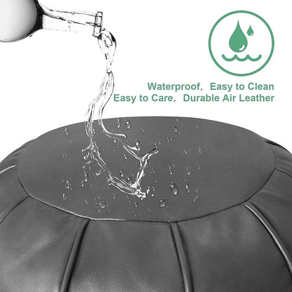 Louis Donné Unstuffed Pouf Ottoman,Faux Leather Ottoman Pouf Cover, Supersoft Handmade Moroccan Decor, Storage Solution, Foot Rest, Footstool, Pouffe for Balcony Office Indoor 21dia Grey