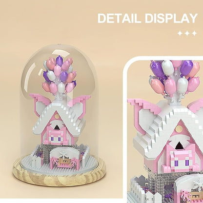 House Building Blocks Kit Toys Set, Miniature1493 Pcs Micro Bricks Collectible Creative Teen Girl Gifts Age 14 and Up, Dust Cover, and Wooden Base Up Balloon Castle Toys DIY Decoration Home