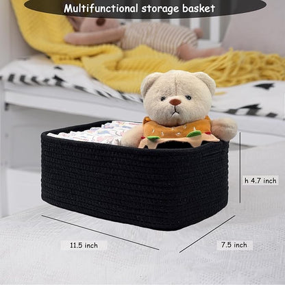 COMFY-HOMI 11.5"x7.5"x4.7" Storage Baskets for Organizing | Cotton Rope Woven Basket | Toy Storage Bin Box | Basket for Shelves, Closet Organizer Bin, Decorative Closet Shelf, 1 Pack all black