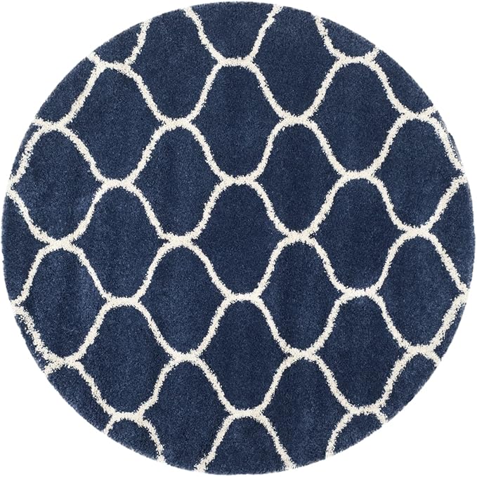 SAFAVIEH Hudson Shag Collection 11' Round Navy/Ivory SGH280C Moroccan Ogee Trellis Non-Shedding Living Room Bedroom Dining Room Entryway Plush 2-inch Thick Area Rug