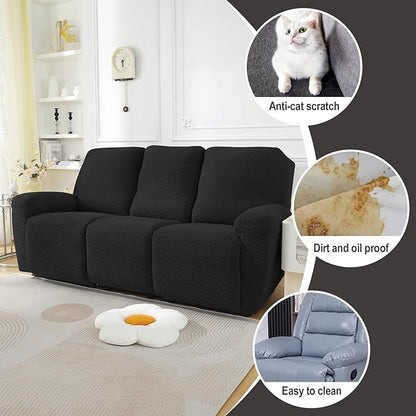 NORTHERN BROTHERS Stretchy Recliner Sofa Covers 3 Seater, Couch Cover Recliner Sofa 3 Cushions, Sofa Recliner Covers, Black