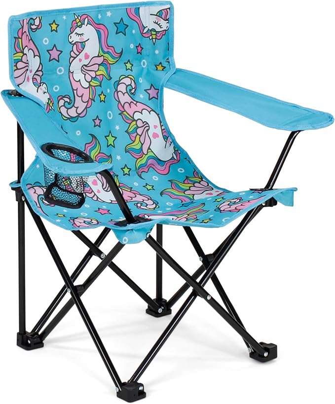 Emily Rose Kids Folding Chair | Beach Chair with Safety Lock- Camping Chair for Boyos Girls Toddler with Cup Holder & Carry Case- Tailgate, Travel, Lawn- for Indoor & Outdoor (Sea Unicorns)