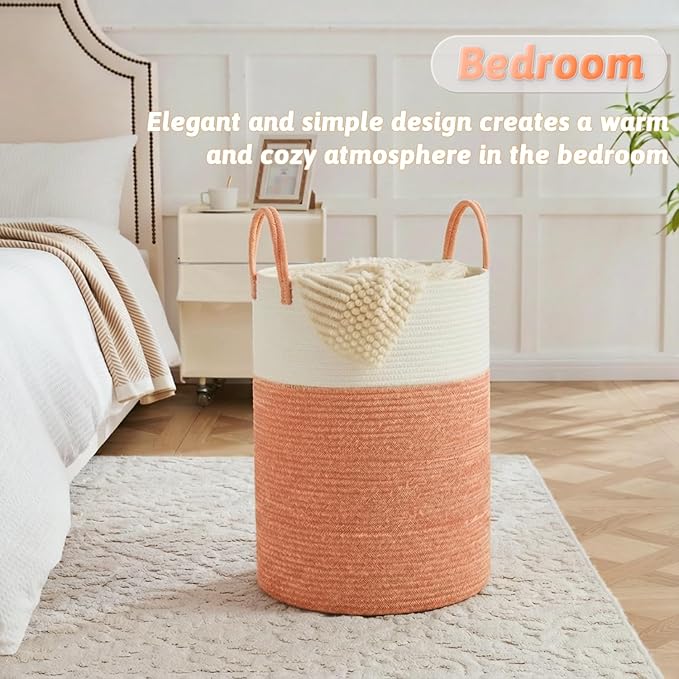 Laundry Basket,Woven Cotton Rope Laundry Hamper,100L for Decor Storage of Dirty Clothes,Toys and Blankets in Bathroom,Baby Room and Living Room