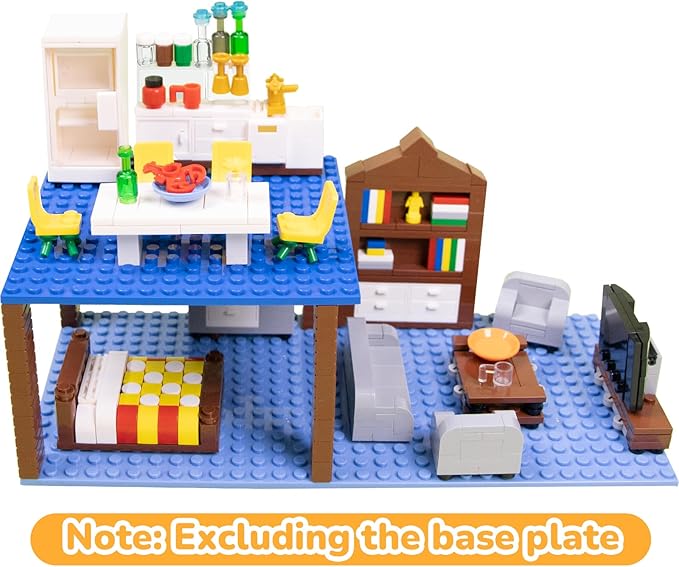 Building Block Furniture, Includes Items Such as a Bed, TV, Bookshelf, Kitchen cabinets, It Serves as Furniture for Decorating Lego City Mansion Houses and is Compatible with Major Brands Bricks