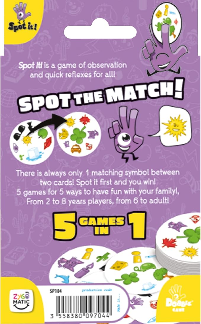 Asmodee Spot It! Classic (Pocket) - Fast-Paced Observation and Matching Game for The Whole Family! Convenient for Travel, Great Gift for Kids, Ages 6+, 2-8 Players, 15 Minute Playtime