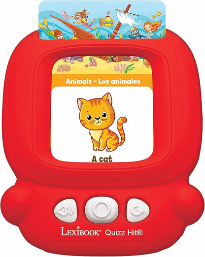 LEXiBOOK, Bilingual Interactive Card Reader, Spanish/English, 150 Double Sided Cards, Educational Quiz & flashcard Machine, Red, JCR10i2