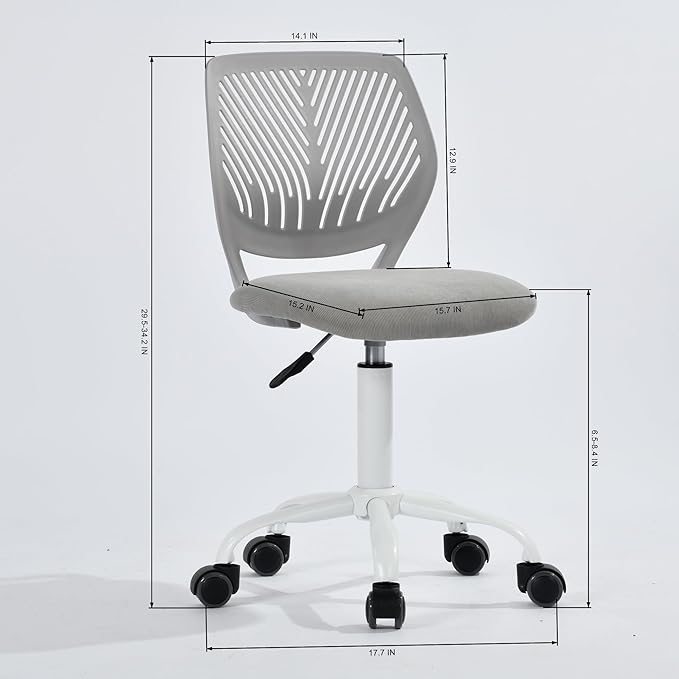 Homy Casa Armless Home Office Desk Chair, Colorful Task Chair with Soft Mesh Padded Cushion, Height Adjustable Swivel Study Computer Chair for for Girls Boys Teens (CO-Grey, 1PC)