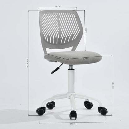 Homy Casa Armless Home Office Desk Chair, Colorful Task Chair with Soft Mesh Padded Cushion, Height Adjustable Swivel Study Computer Chair for for Girls Boys Teens (CO-Grey, 1PC)