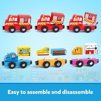 Helsort Wooden Magnetic Trains Cars - 8 Piece Educational and Skill-Building Wooden Toy for Boys and Girls Toys Train, Montessori Fine Motor Skills for Toddlers and Kids Ages 3+
