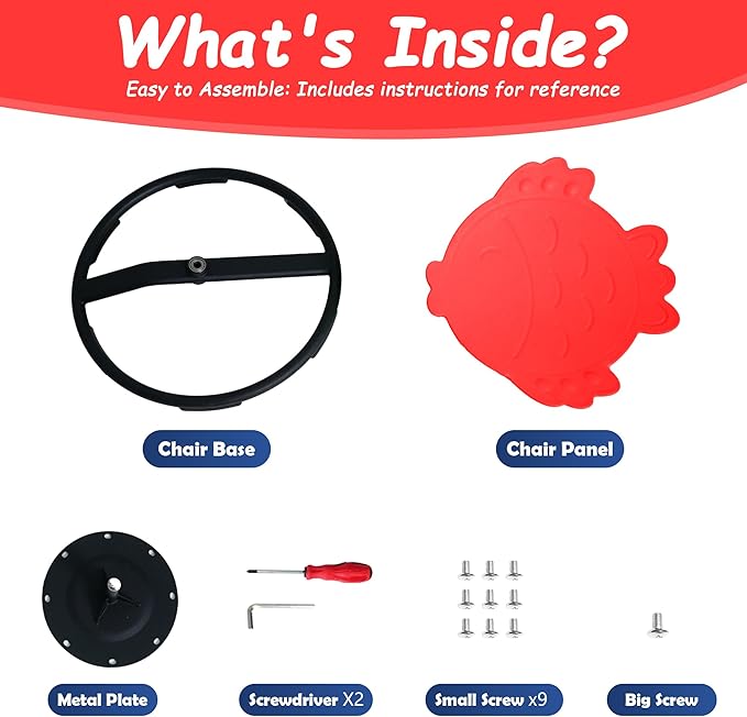 Kids Sensory Swivel Chair - Fish Spinning Chair Seat for Balance, Coordination - Sensory Therapy Stool for Kids with Autism & ADHD - Active Indoor Play Chair for Home & Classroom (Red)