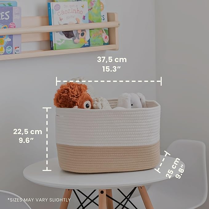 OrganiHaus Cotton Rope Basket for Shelf - Woven Storage Basket for Organizing, Closet & Toy Storage - Honey/Off-White - 15x9x10