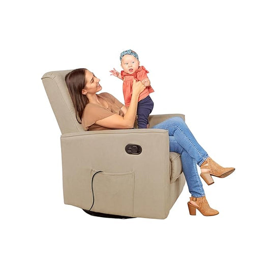 Evolur Raleigh Glider with Massager in Charcoal, Upholstered Plush Seating 360° Swivel Glider Rocking Chair, FSC Certified, Greenguard Gold & JPMA Certified Nursery Glider Recliner