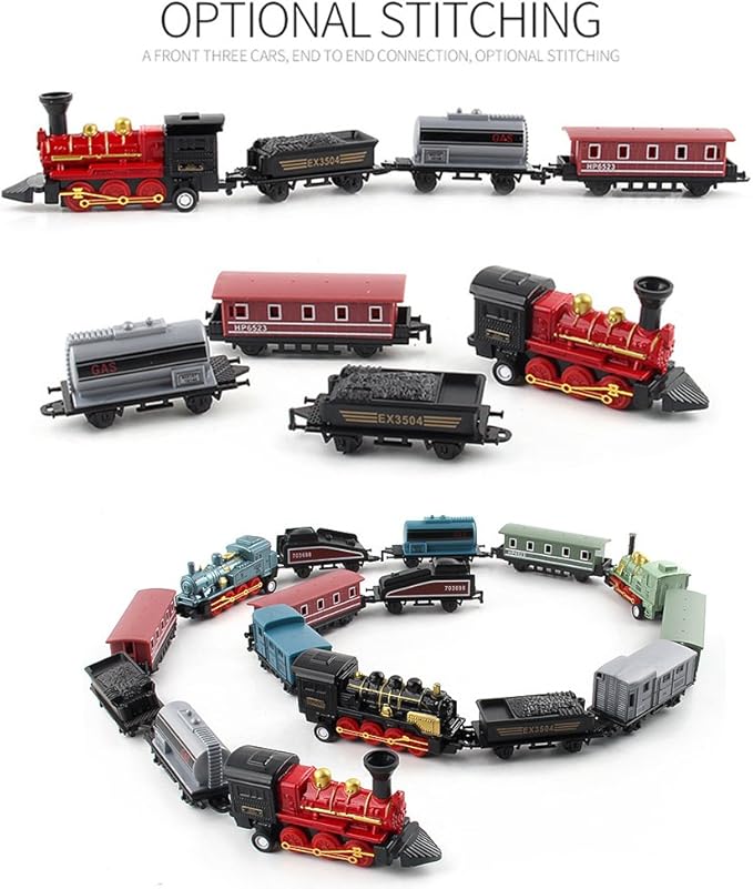 CORPER TOYS Mini Train Toy Die-Cast Pull Back Steam Train Model Set Assorted Styles for Kids Boys - 4 Packs (16 Pieces)