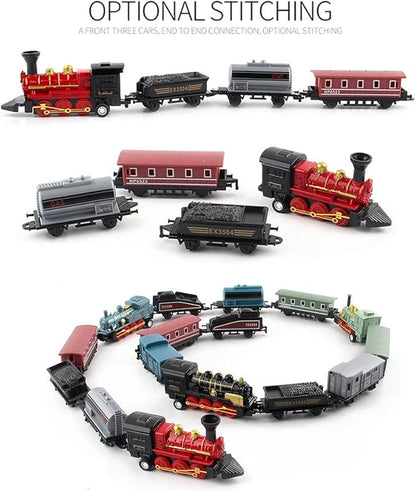 CORPER TOYS Mini Train Toy Die-Cast Pull Back Steam Train Model Set Assorted Styles for Kids Boys - 4 Packs (16 Pieces)