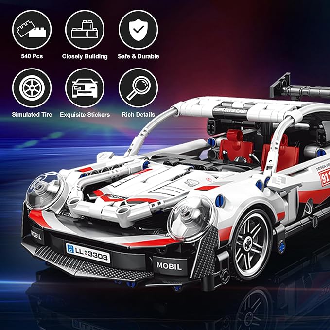 540 Piece Sports Car Model Building Kit for Kids,Teens and Adults,MOC 1:18 Racing Pull Back Car Model Building Set,STEM Educational Building Toy Car,Christmas Birthday Gift for Boy Girl Age 6+