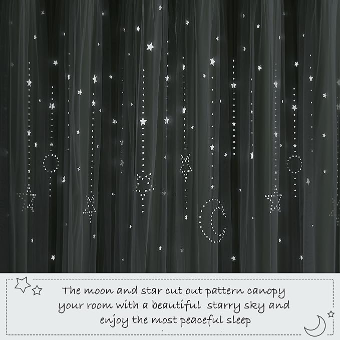 NICETOWN Nrsery Curtains for Girls Bedroom Nursery Room Darkening Curtains Star Moon Cutout Princess Room Decor for Daughter Bedroom Window, 52" Wide x 84" Long, 2 Panels, Sage Green