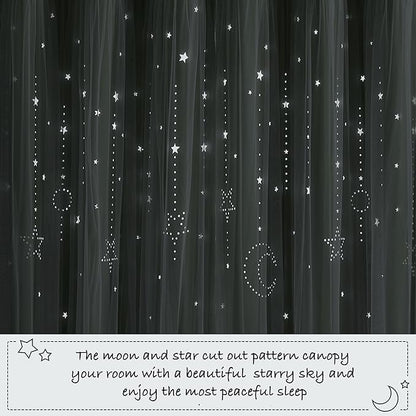 NICETOWN Nrsery Curtains for Girls Bedroom Nursery Room Darkening Curtains Star Moon Cutout Princess Room Decor for Daughter Bedroom Window, 52" Wide x 84" Long, 2 Panels, Sage Green