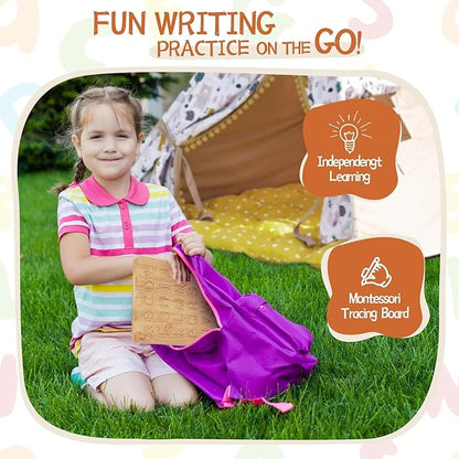 Asweets Montessori Wooden Alphabet Tracing Board, Wood Letter Practicing Board,Double-Sided Boards for Toddlers and Preschool Gifts for Kids(1 Piece)