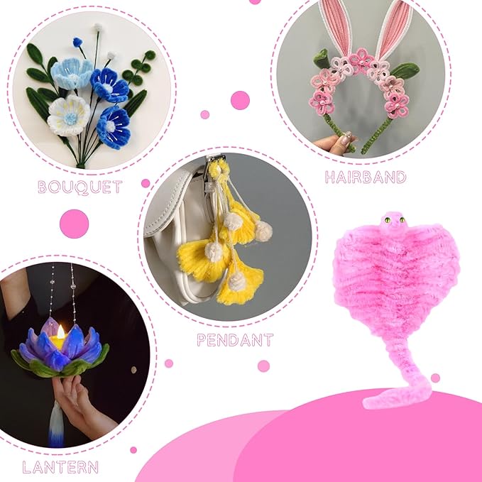 100Pcs Pipe Cleaners, Pipe Cleaners Craft, Chenille Stems Creative Pipe Cleaners for Festivals Flower Making, Crafting Pipe Cleaners Supplies for Home DIY Hand Craft Arts/Pink