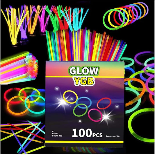 100PCS Glow Sticks Bulk Party Pack, Halloween Glow Sticks For Kids Camping, Glow In The Dark Sticks,8” Glow Party Supplies Bracelets
