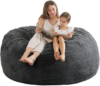 [Sherpa Cover] Large Bean Bag Chair: 4 ft Bean Bag Chairs for Adults/Kids with Filling,Ultra Soft Faux Fur Fabric,Memory Foam Bean Bag with Filler Included - 4 Foot,Dark Gray