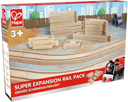 Hape 24 Pcs Wooden Railway Super Expansion Rail Pack| Compatible with Other Wooden Tracks