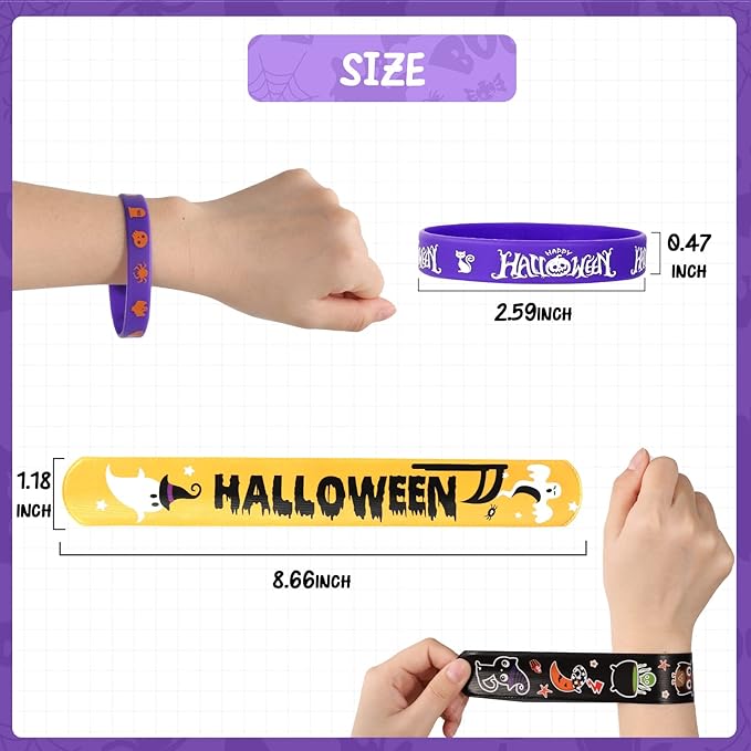 MGparty Halloween Party Favors, 72Pcs Slap Bracelets Rubber Wristbands Halloween Toys for Kids Halloween Party Supplies Decorations Treat Bags Gifts Goodie Bags Filler