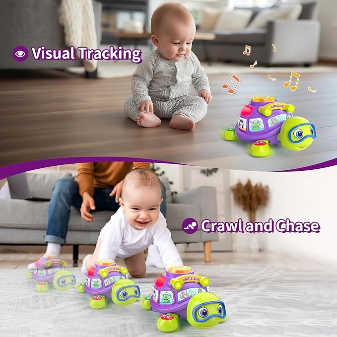 ToddlerCley Musical Turtle Baby Toys 6-12 Months, Bilingual Educational Crawling Toys for 6 7 8 9 10 Months, Infant Tummy Time Toy with Sound, Lights, Gifts Presents for 5 6 9 12 Months Baby