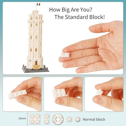 Oichy Leaning Tower of Pisa Building Blocks Set, 1334 PCS Famous Architecture Model Building Kits, Collection Leaning Tower of Pisa Model Building Blocks for Adults and Kids