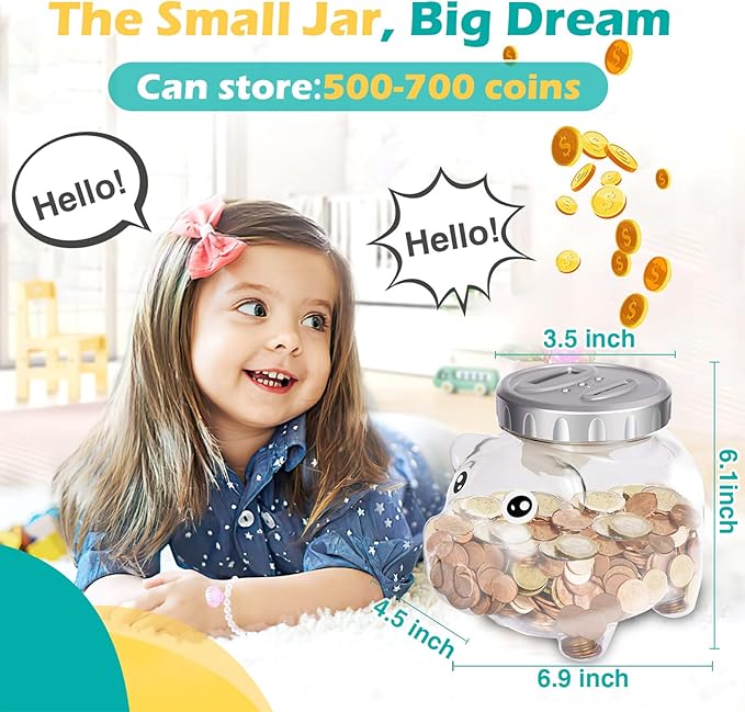 Kids Piggy Bank for Girls Boys - Toys for 5 6 7 8 9 10 Year Old Girl Boy Christmas Birthday Gifts - Money Bank with LCD Display, Coin Bank for Kids Toys Age 6-8-10