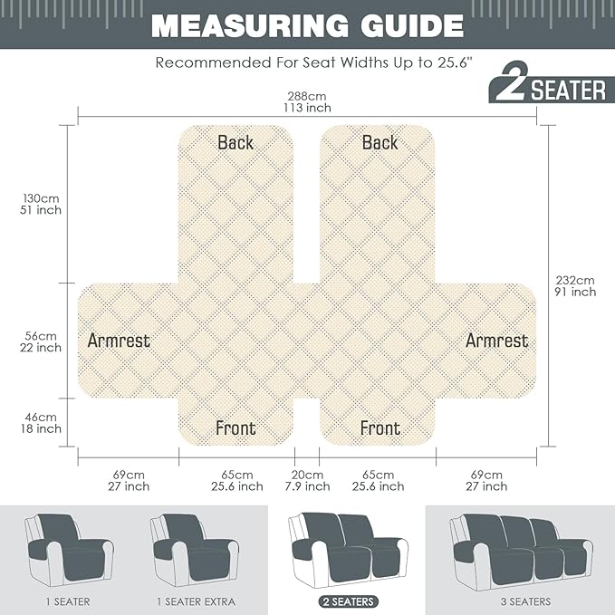 TAOCOCO Loveseat Recliner Cover Non-Slip Sofa Slipcover, Pet Cover for Loveseat Recliner with Elastic Straps, Washable Reclining Loveseat Cover Recliner Furniture Protector (2 Seater, Dark Grey)