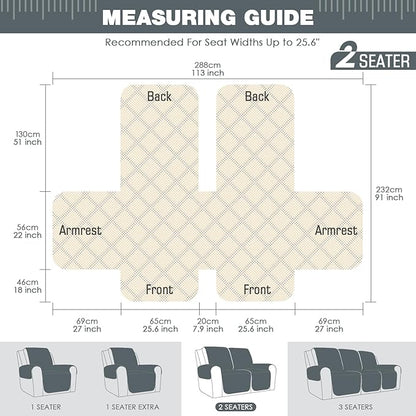 TAOCOCO Loveseat Recliner Cover Non-Slip Sofa Slipcover, Pet Cover for Loveseat Recliner with Elastic Straps, Washable Reclining Loveseat Cover Recliner Furniture Protector (2 Seater, Dark Grey)