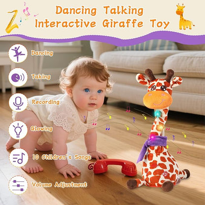 Dancing Talking Giraffe Toy, Stuffed Animal Baby Toy Repeating What You Say, Glowing Musical Electronic Giraffe Gifts for Toddlers 1-3 Years Old, Easter Gift for Kids (New Giraffe)